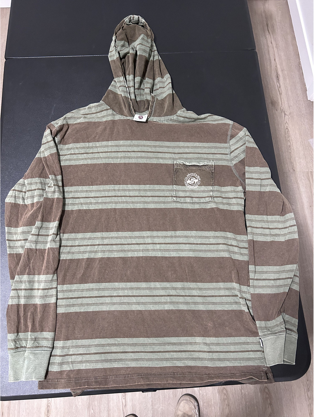 Y2k Quiksilver Men's Striped Hooded T-shirt XXL